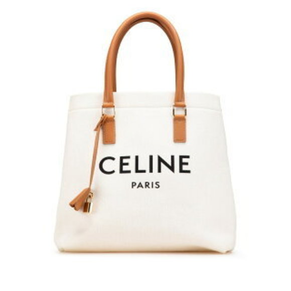 Celine Cabas Tote Bag White Brown Leather - Picture 1 of 8